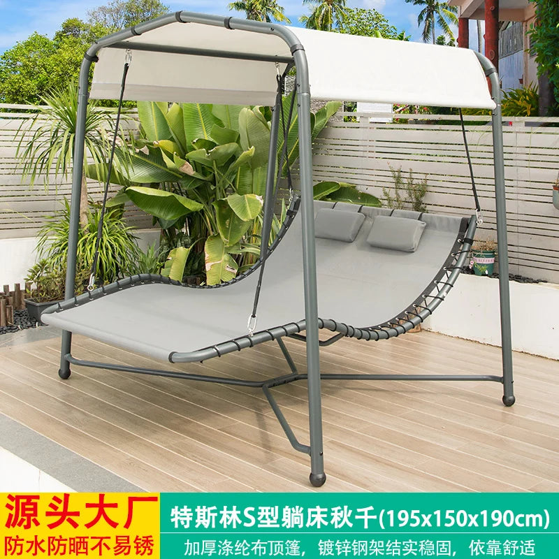 Outdoor Swing Garden Rocking Chair Wrought Iron Double Adult Balcony European Shaker Patio