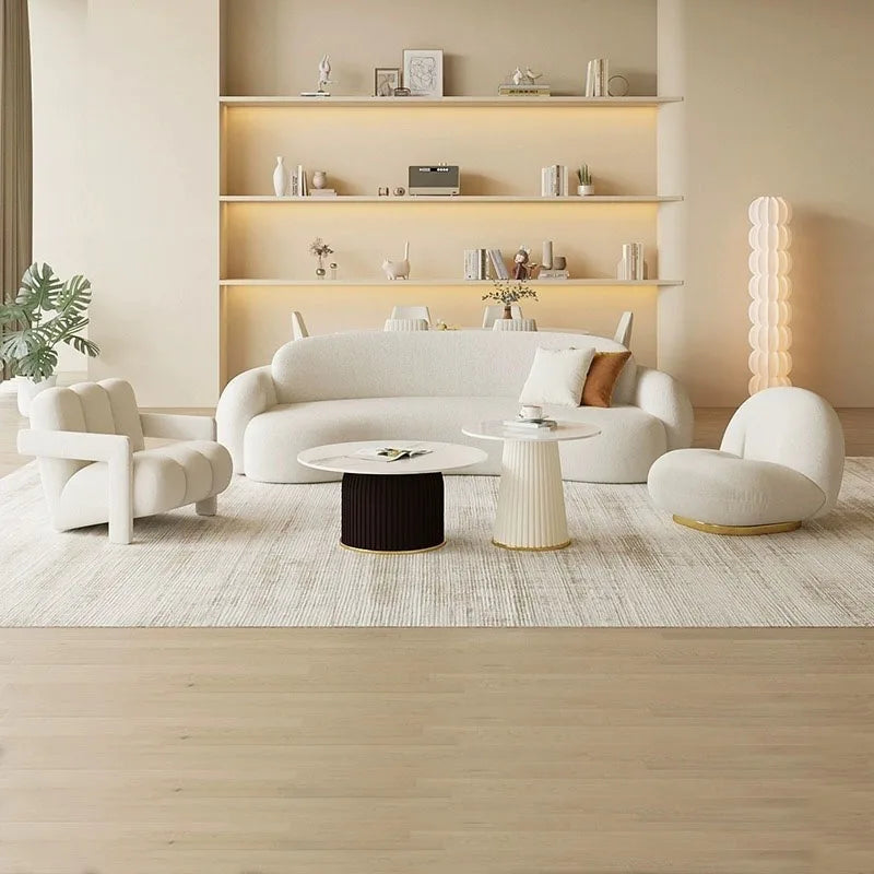 New Design Moon Curved Sofa Living Room Home Furniture Comfortable Living Room Modern White Lamb Wool Fabric Sofa