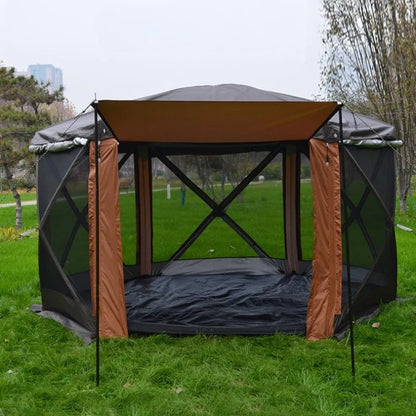 Large Space Tents Hexagonal with Awning Waterproof Camping House Tent UV Protection Family Outdoor Camping Hiking Picnic Tents