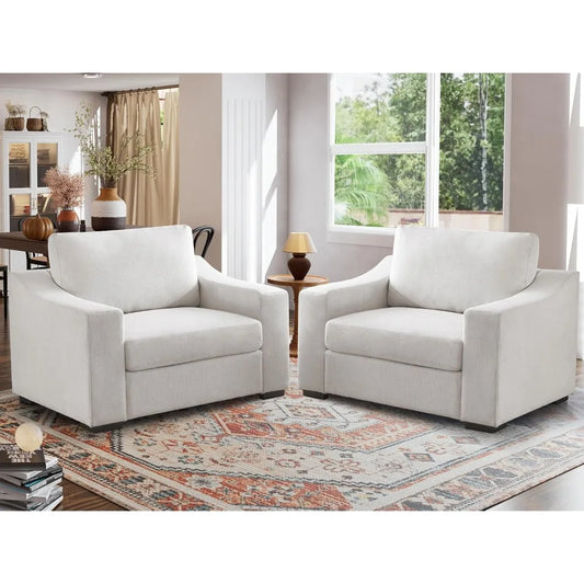 47" W Oversized Accent Chair Set of 2, Linen Fabric Modern Armchair, Washable Covers, Comfy Upholstered Large Chair Armchair So