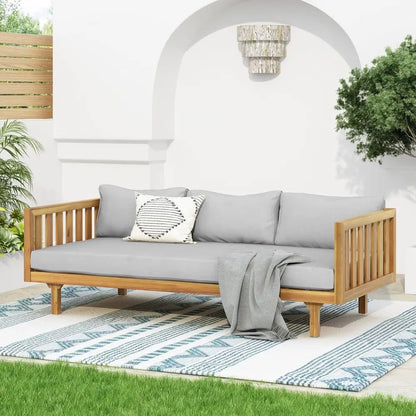 Outdoor Acacia Wood Daybed, 3 Seater Day Bed Couch Soa with Water Resistant Cushions or Patio Backyard, Garden urniture, Light G