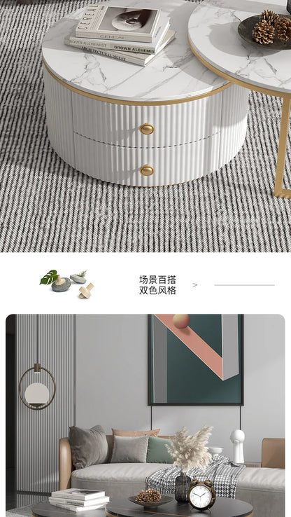 Rock slab coffee table round light luxury TV cabinet combination living room household marble size round