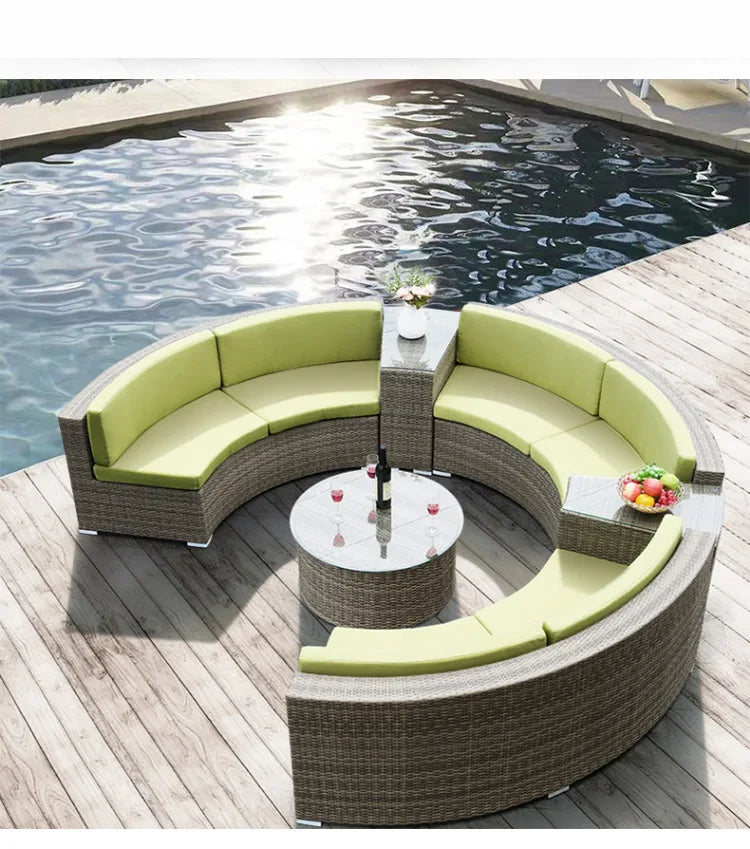 Outdoor round rattan sofa combination curved living room sofa