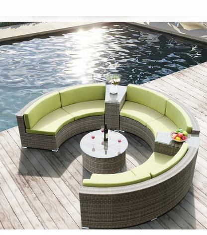 Outdoor round rattan sofa combination curved living room sofa