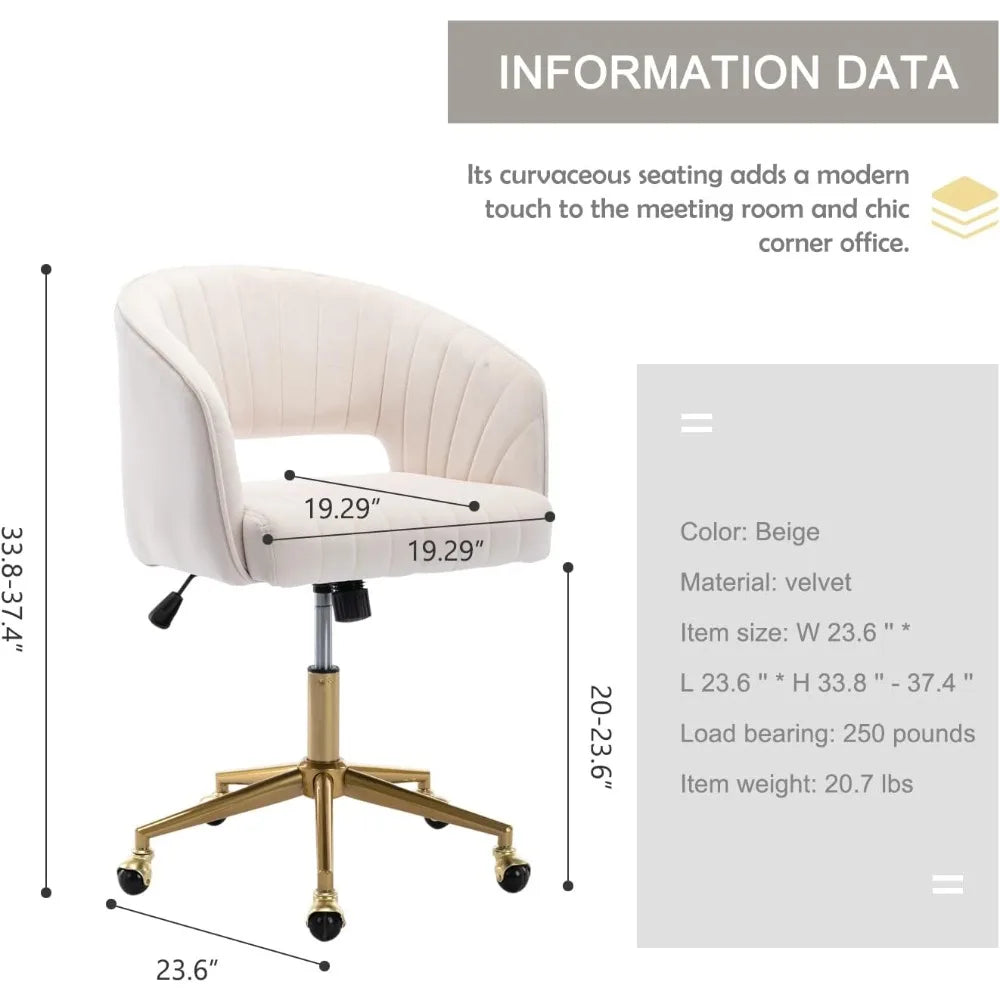Velvet Home Office Chair, Modern Office Chair with Gold Base, Home Office Desk Chair for Living Room, Bedroom, Vanity, Study