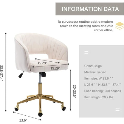 Velvet Home Office Chair, Modern Office Chair with Gold Base, Home Office Desk Chair for Living Room, Bedroom, Vanity, Study