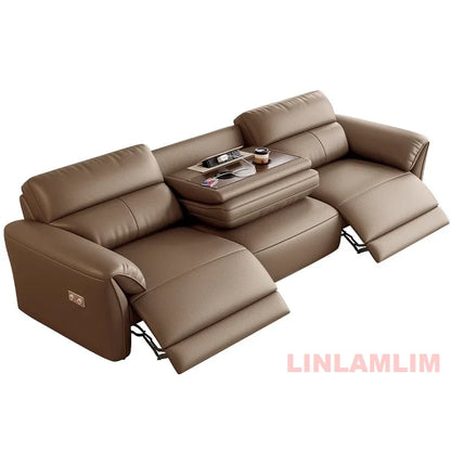 MINGDIBAO Modern Recliner Sofa with Hidden Foldable Tray Table and USB – Italian Genuine Leather Sectional Couch for Living Room