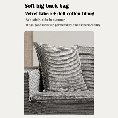 Three-Seater Sofa Vacuum Compressed Sofa Tofu Block Retro Corduroy Fabric, Durable Pure Sponge, Frameless, Minimalist Living Roo
