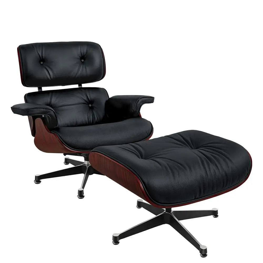 Replica Mid Century Tall Size Chaise Genuine Leather Lounge Chair With Ottoman Black Walnut and Palisander Living Room Chairs