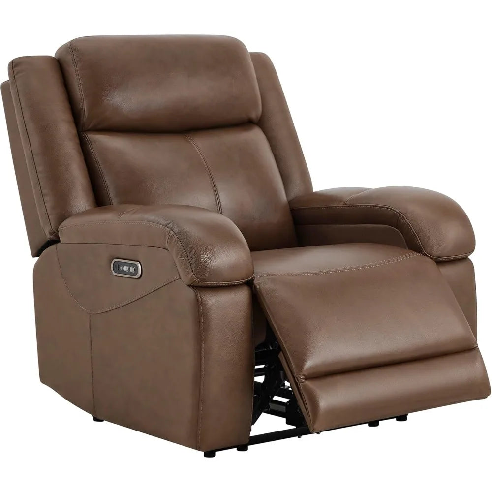 Genuine Leather Power Recliner Chairs for Adults, Wall Hugger RV Recliner with Power Headrest & Charging Ports,