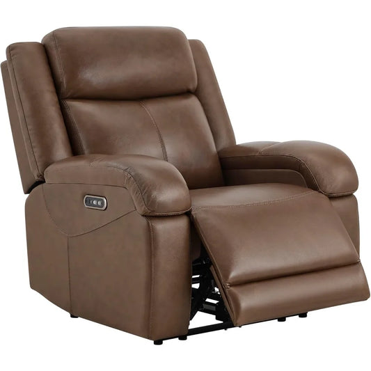 Genuine Leather Power Recliner Chairs for Adults, Wall Hugger RV Recliner with Power Headrest & Charging Ports,