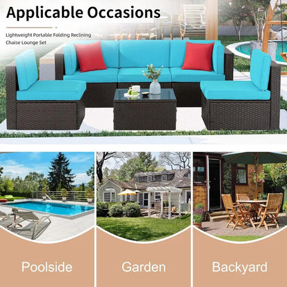 6 Pieces Outdoor AllWeather Sectional Patio Sofa Set with PE Rattan Manual Weaving Wicker Design Includes Glass Top Table and O