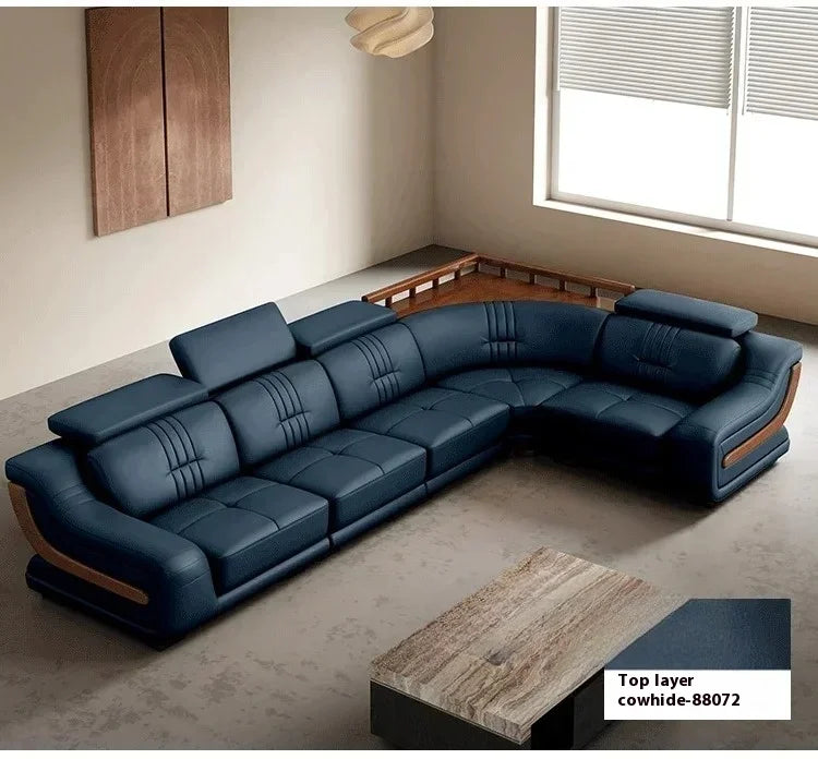 MANBAS Premium Italian Genuine Leather Sofa Sets Big Sectional Couch Living Room Sofas With Adjustable Headrests Home Furniture