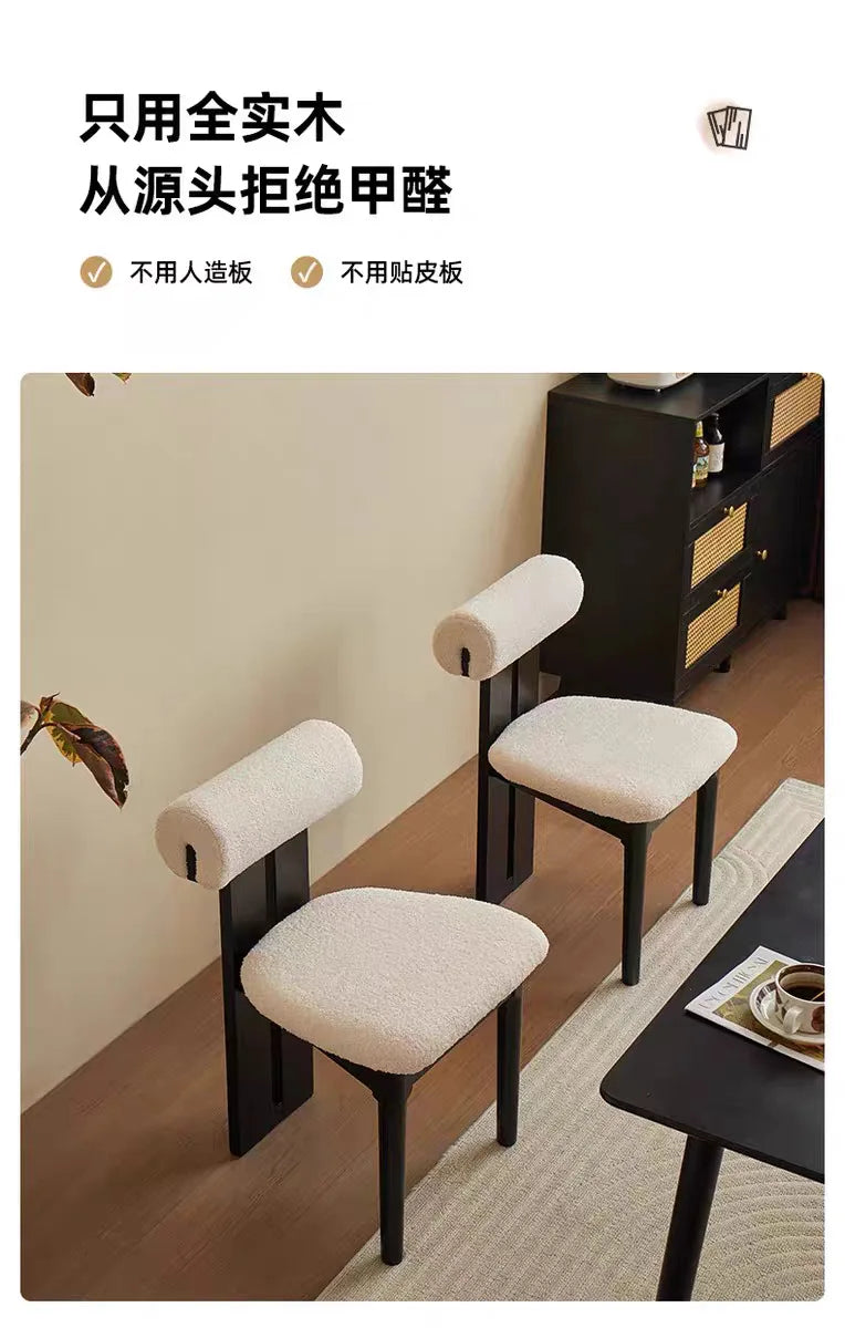 Solid wood dining chair, hippopotamus chair, stool, upholstery back, vintage style designer, Internet celebrity French cream sty