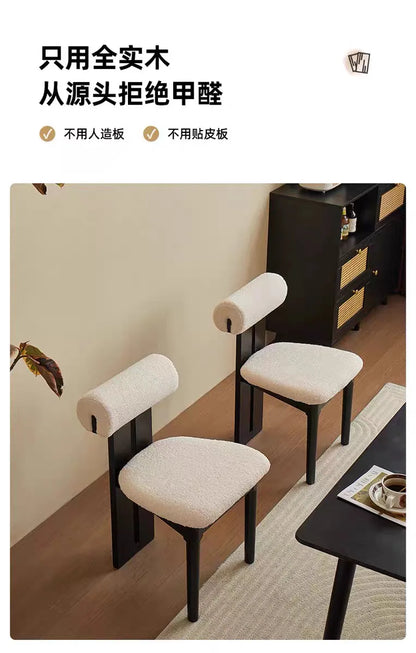 Solid wood dining chair, hippopotamus chair, stool, upholstery back, vintage style designer, Internet celebrity French cream sty