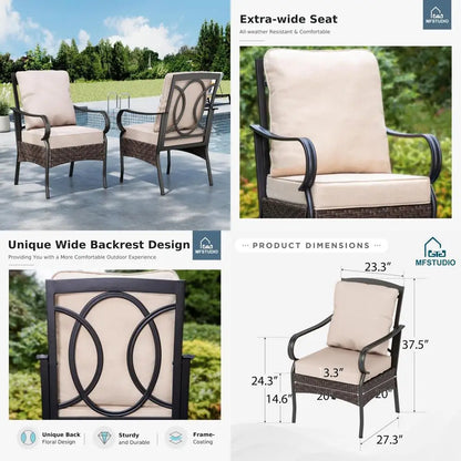 Patio Dining Chairs Set of 2 - Metal Wicker with Cushioned Seats and Armrests for Outdoor Use