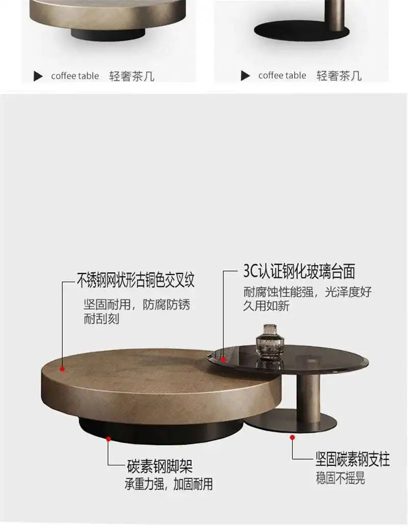 Designer Stainless Steel Coffee Tables European Luxury Round Tea Table Living Room Furniture Italian Tempered Glass Side Table