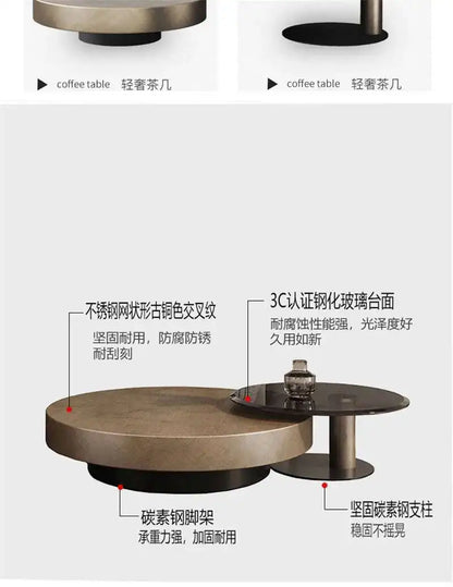 Designer Stainless Steel Coffee Tables European Luxury Round Tea Table Living Room Furniture Italian Tempered Glass Side Table