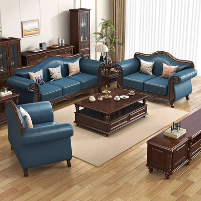 Customizable American Country Vintage Log Leather Sofa