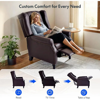 Pushback Recliner Chair for Adults, Mid Century Wingback Accent Chair with Rivet Decoration, Tufted Upholstered Single Sofa