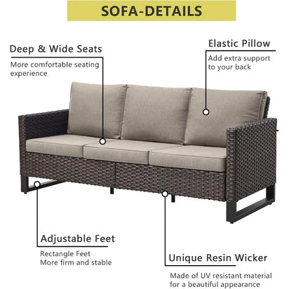 PatioLix 5 Piece Patio Furniture Set with Fire Pit Table 41in 55,000 BTU,Wicker Outdoor Conversation Sets - Outdoor Swivel Rocker