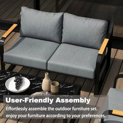 v Metal Patio Furniture Set, 4 Pieces Outdoor Conversation Set with Thick Cushion Modern Patio Chat Sofa Set for Balcony  rattan