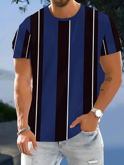Outdoor Men's T Shirt Summer Fashion Casual Round Neck Short Sleeve Top Striped Printed Style Asian Size Men's Clothing T-shirt