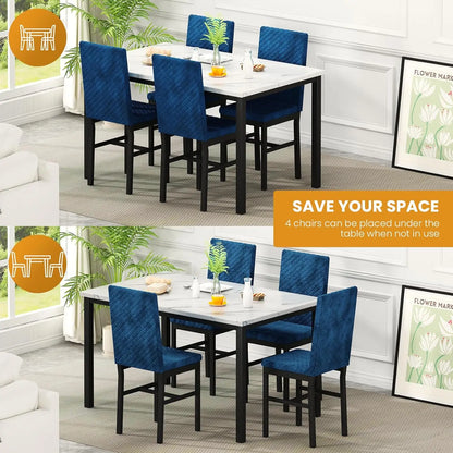 Dining Table Set for 4 Kitchen Table and Chairs Set of 4 Faux Marble Kitchen and Dining with Velvet Upholstered Dinner Chairs