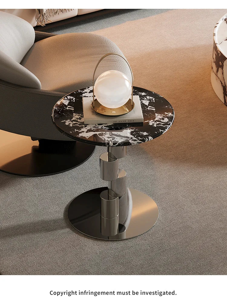 Medieval-Style Napoleon Marble Coffee Table, Designer Model for Home Use, Stainless Steel Corner Table for Living Room, Light Luxury Side Table for Bedroom