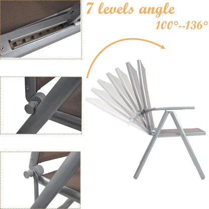 of 2 Folding Sling Back Chairs Patio Adjustable Reclining Back Sturdy Aluminum Frame with Armrest Chair Zerogravity Indoor Outdo