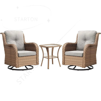 Chair Outdoor, Patio Bistro Furniture Conversation Set, Cushioned Wicker Chair with Glass Coffee