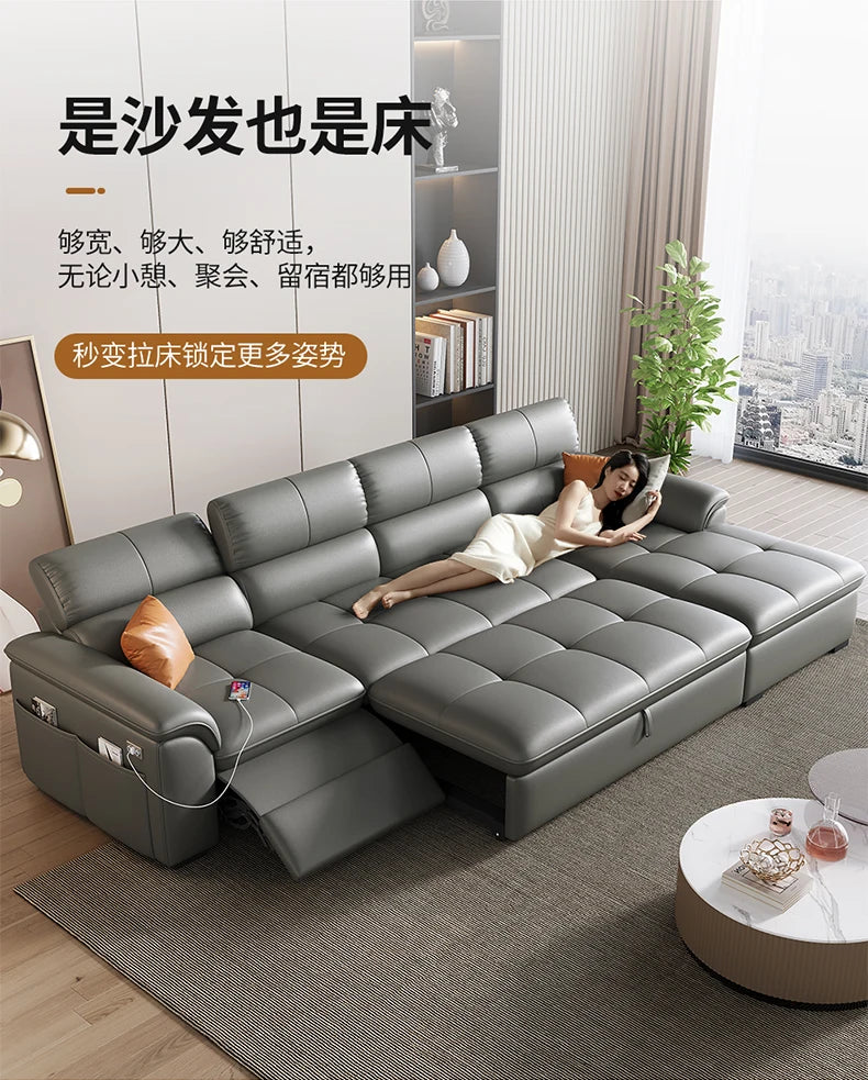 Designer Leather Sofa Living Room Ajustable Lounge Foldable Sofa Reclinable Modular Minimalist Woonkamer Banken Lounge Furniture