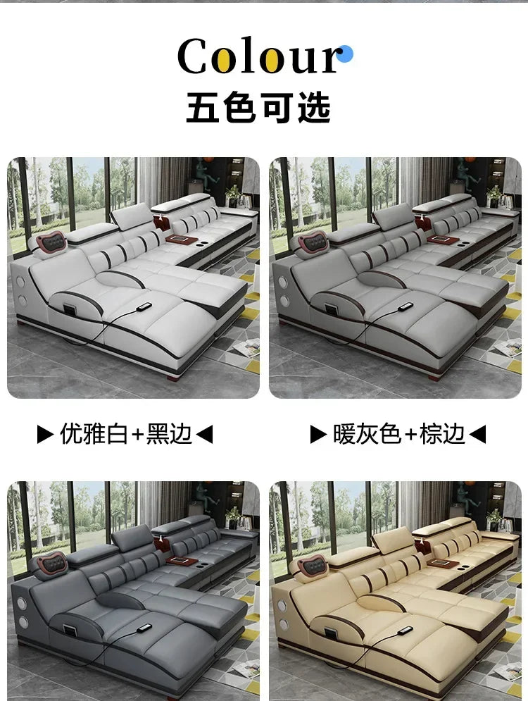 Popular and durable massage seat, cowhide multifunctional living room furniture, leather art storage, sofa combination