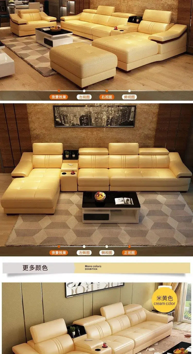 Leather combination living room modern simple leather art large and small apartment corner first layer cowhide sofa