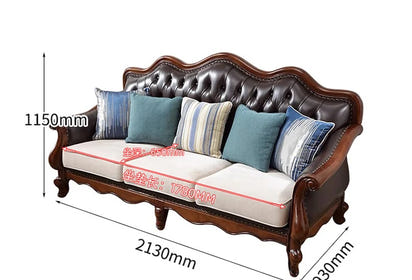 4*American all-solid wood leather sofa European double triple retro modern simple