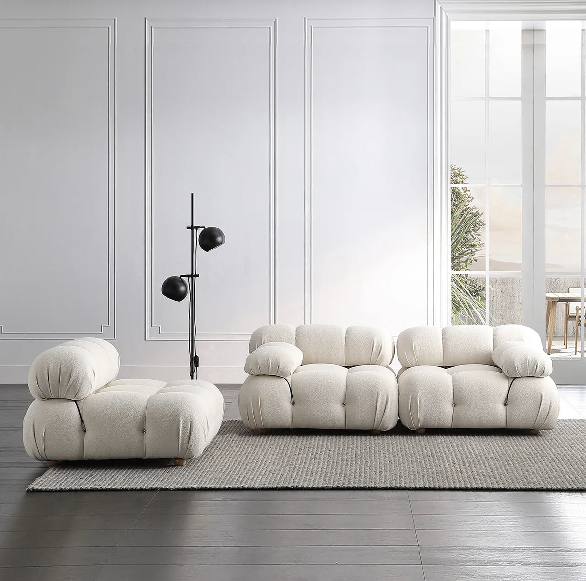Cream Modular Sofa Set, Cat-Proof Teddy Fabric 3-Seater with Latex-Foam Fill, Imported Pine Frame, Nordic Retro Style