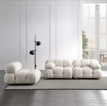 Cream Modular Sofa Set, Cat-Proof Teddy Fabric 3-Seater with Latex-Foam Fill, Imported Pine Frame, Nordic Retro Style