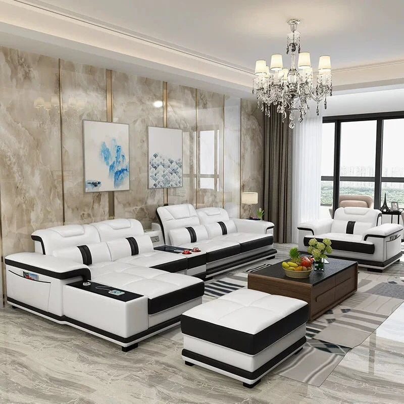 Modern White L Shape Sectional Couch Living Room Sofa Set Furniture Home Decor Corner Luxury Modular Leather Sofa