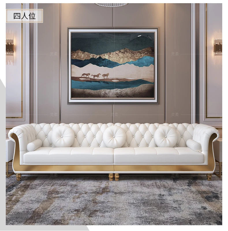 Luxury Chesterfield Sofa for Home Office Hotel Living Room Furniture Modern Genuine Leather Sofa Set