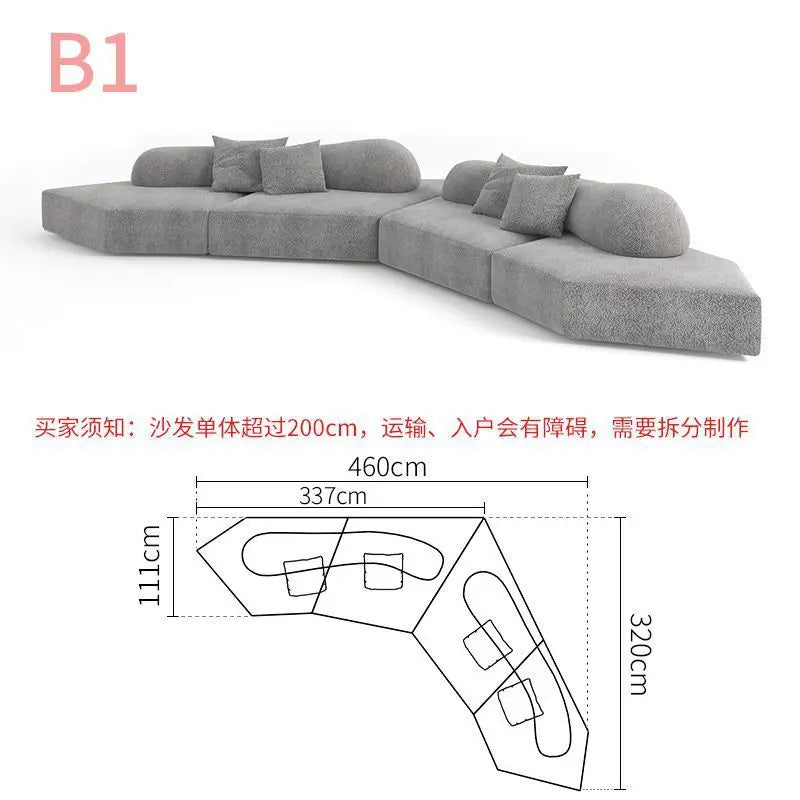 Fabric Sofa Combination Villa Large Apartment Sitting Italian Rock Irregular Special-shaped Large Flat Edta Double-sided