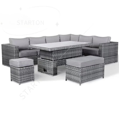 4 Pieces Rattan Garden Sofa Set Sectional Cushions Modern Dining Metal Aluminum Fire Pit Wicker Rope Outdoor Patio Furniture Set
