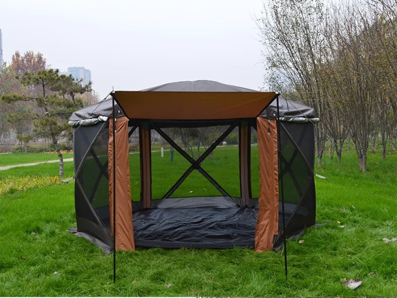 Large Space Tents Hexagonal with Awning Waterproof Camping House Tent UV Protection Family Outdoor Camping Hiking Picnic Tents