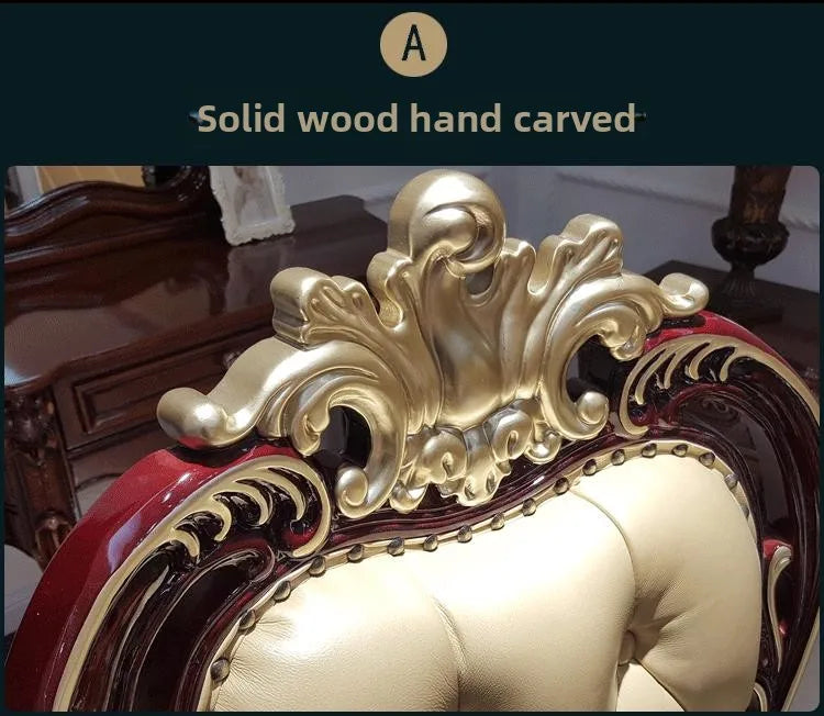 European Style Marble Dining Table Chair Set All Solid Wood Carved for 6-8 People for Restaurant Small Household Hotel