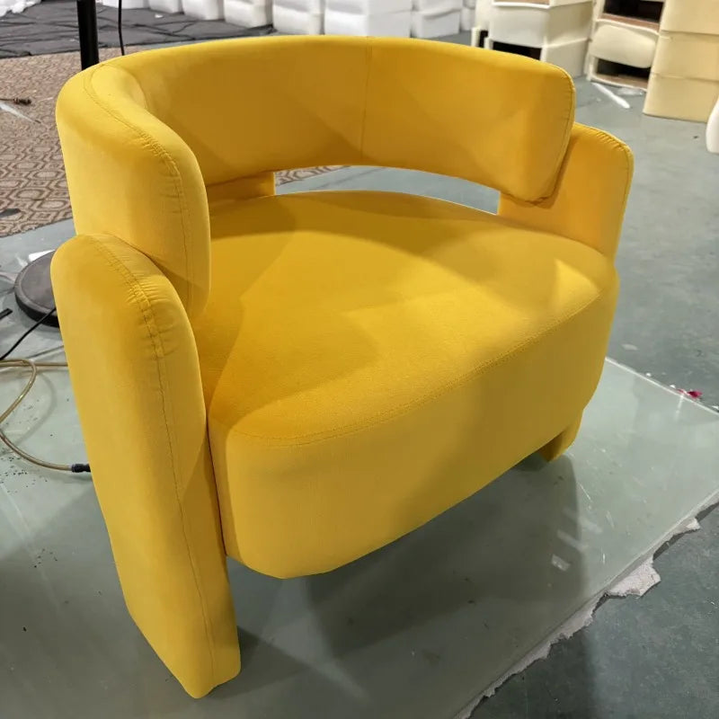 Nordic Chaise Loung Frosted Velvet Accent Chairs Curved Backrest Solid Wood Frame High Density Sponge Living Room Single Sofas