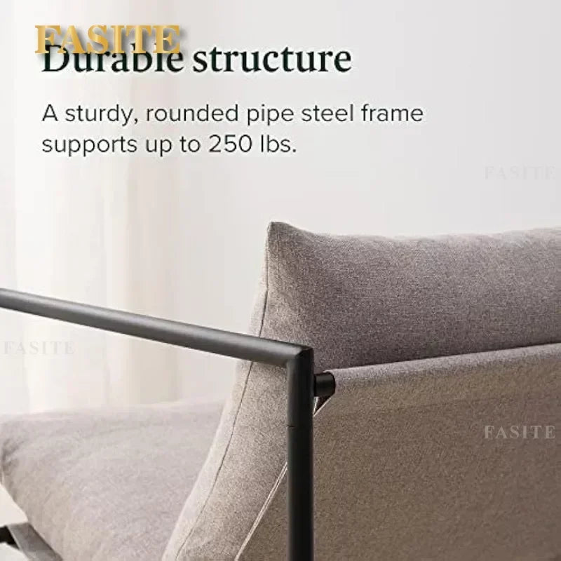 Aidan Sling Accent Chair / Metal Framed Armchair with Shredded Foam Cushioning, Oatmeal Chairs Living Room