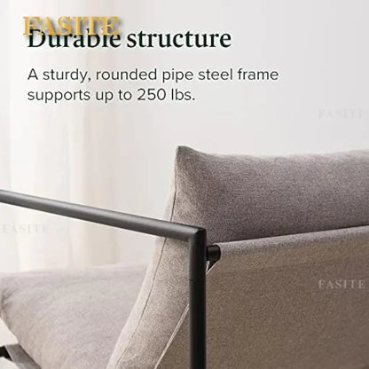 Aidan Sling Accent Chair / Metal Framed Armchair with Shredded Foam Cushioning, Oatmeal Chairs Living Room