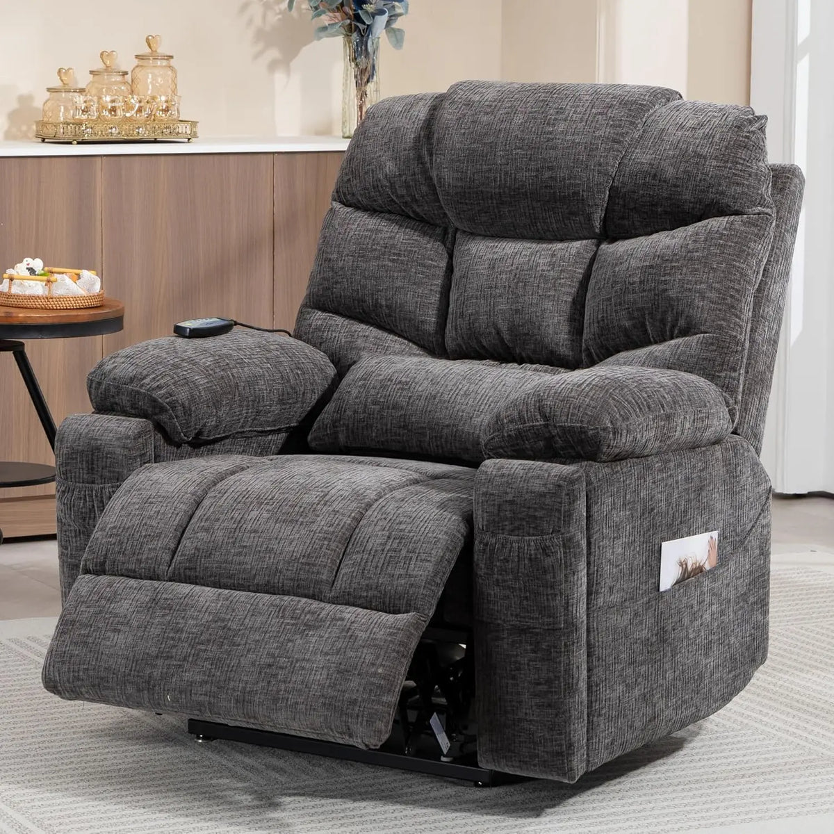 Dual Motor Power Lift Recliner for Elderly Adults with Heat Massage Lay Flat Feature Wireless Remote Cup Holder Customizable