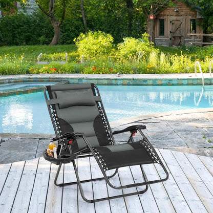 Oversized Zero Gravity Chair with Full Padding, Adjustable Outdoor Patio Lounger, Portable Anti-Gravity Recliner with Carry Bag