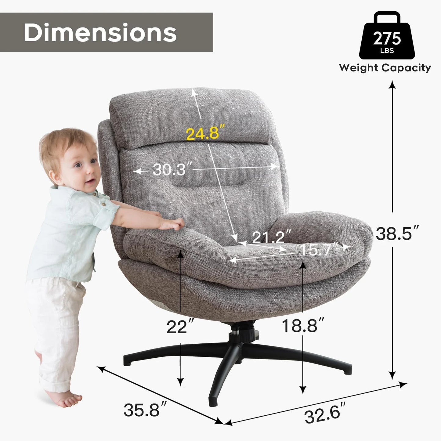 TODRANI 360° Swiveling Tilting Chenille Accent Chair with Ottoman Comfy Modern Armchair for Living Room Reading TV Lounge Chair