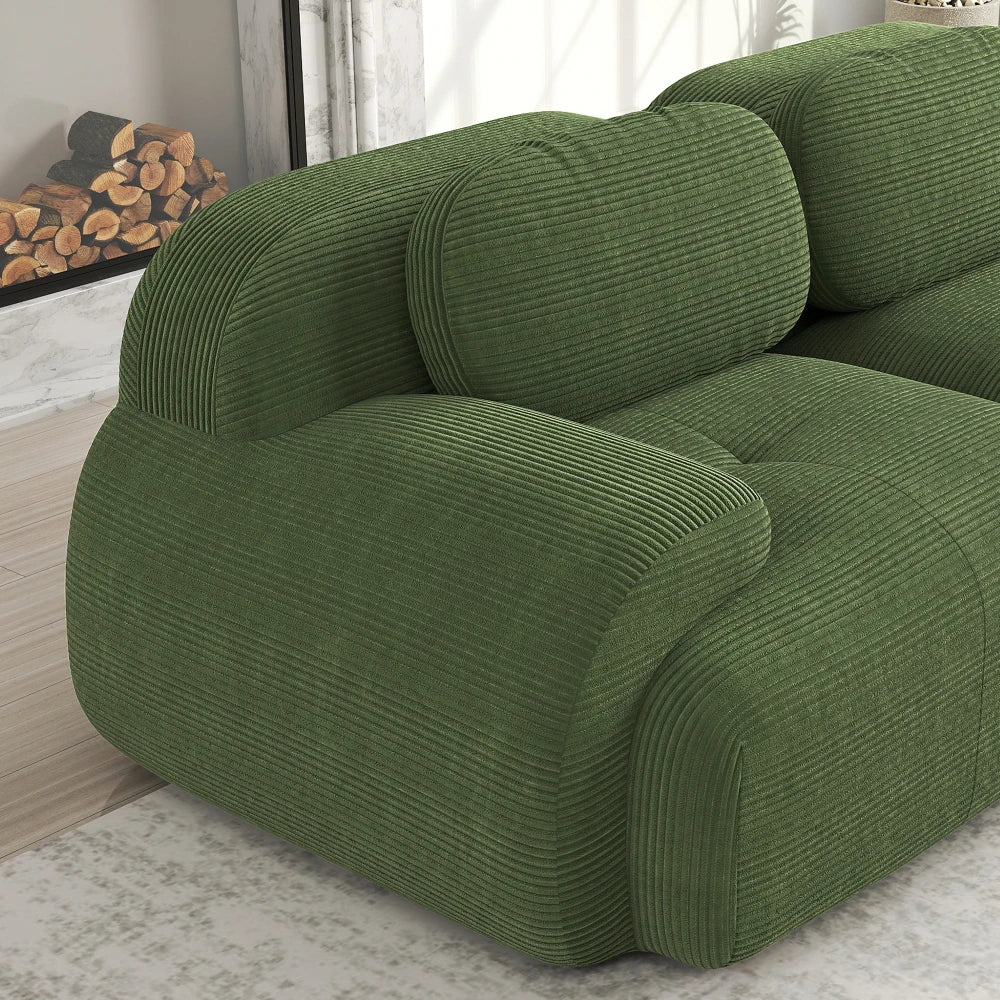 82'' Corner Sofa in Soft Cord Fabric, Modular Combined with Curved Armrests, Without Mounting, Highly Elastic Foam Upholstery